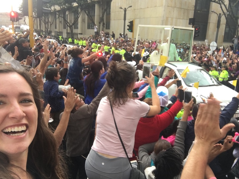 Elissa's selfie with the Popemobile