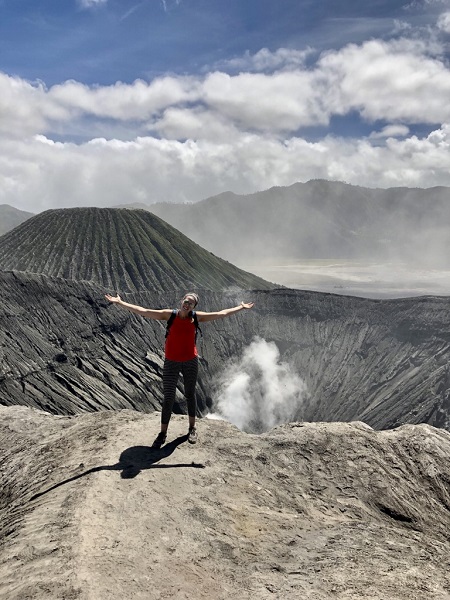 Alex in front of the crater at Mt. Bromo