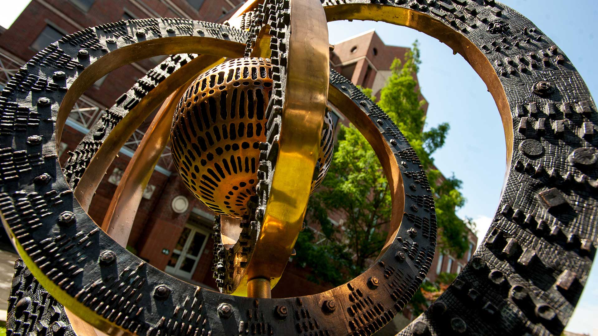Sculpture of a globe at Freeman