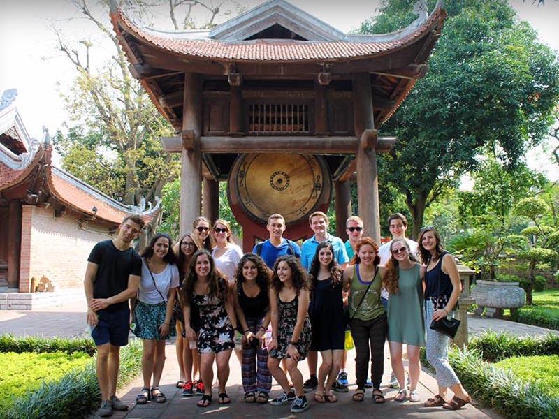 A temple with students